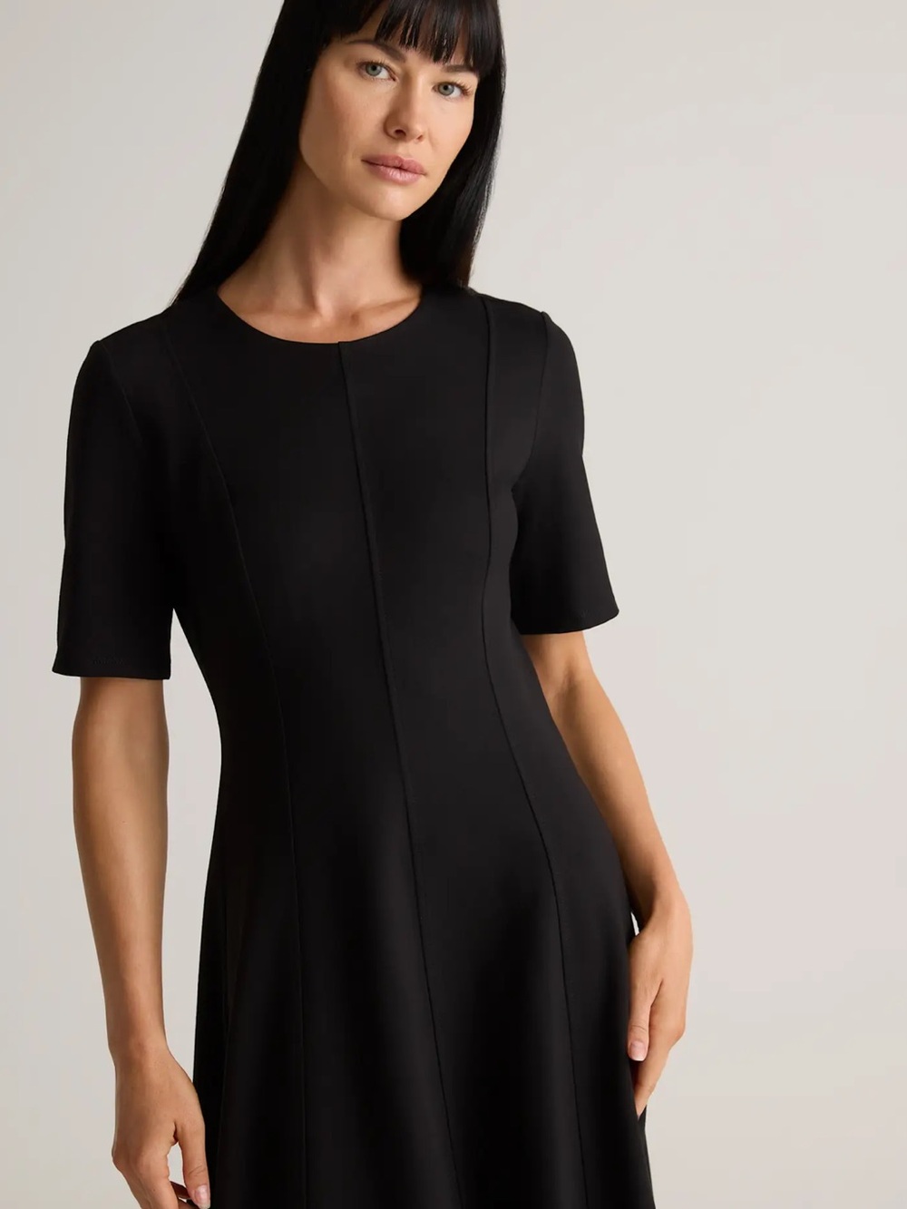 Quince Ultra-Stretch Ponte Short Sleeve Midi Dress Black Large - Picture 2 of 7